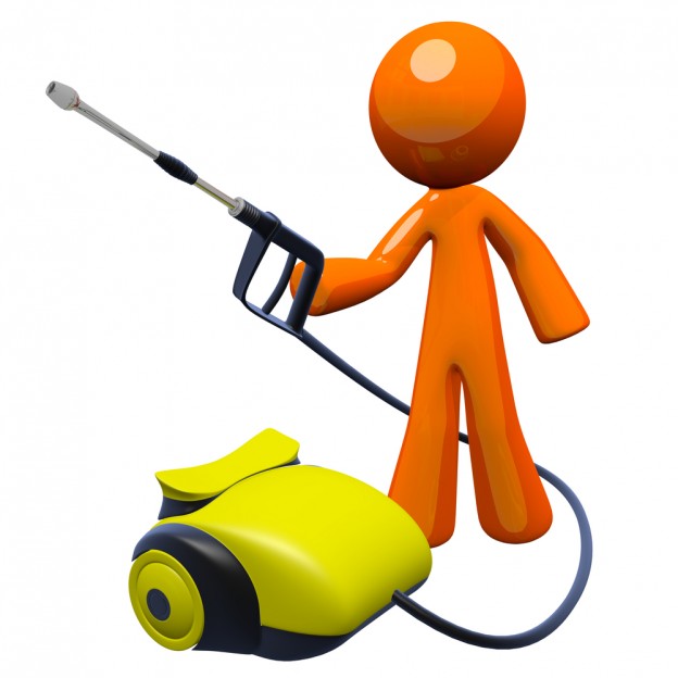 Cartoon man holding cartoon pressure washer